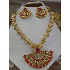 Antique Necklace set in hot pink